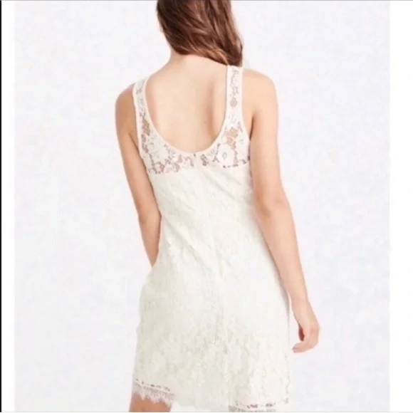 ABERCROMBIE & FITCH Ivory Eyelash Lace Sweetheart Neckline Sleeveless Dress XS - Picture 3 of 13
